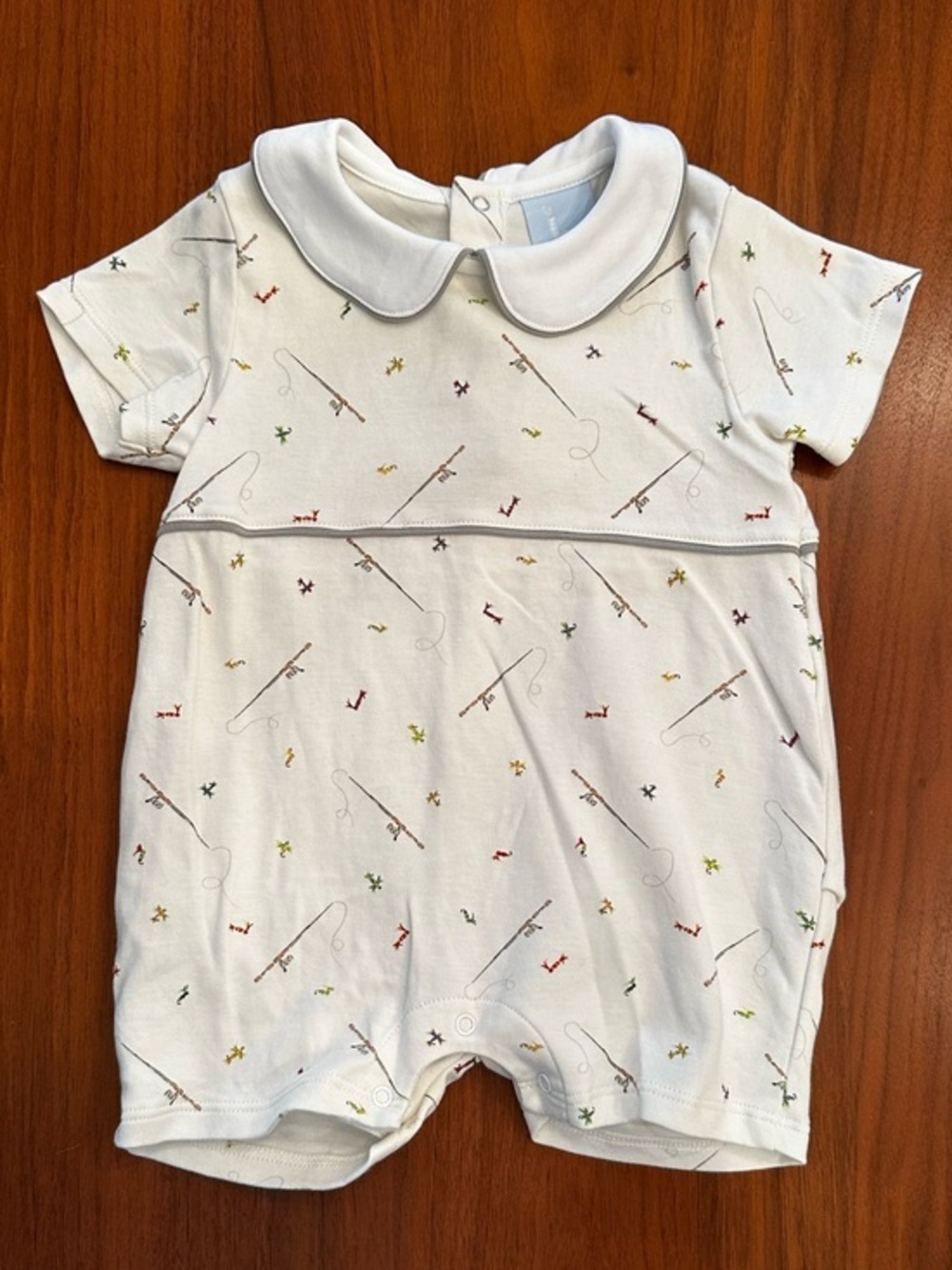 Bella Bliss Fly Fishing Classic White Peter Pan Collar Baby One-Piece Romper